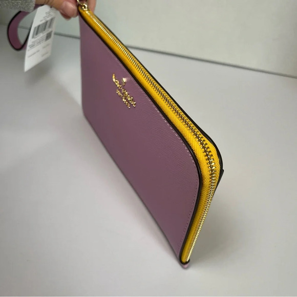 NWT Kate Spade Lucy Lavender Pink & Yellow Leather L-Zip Wristlet KH765 Wallet - Picture 3 of 11